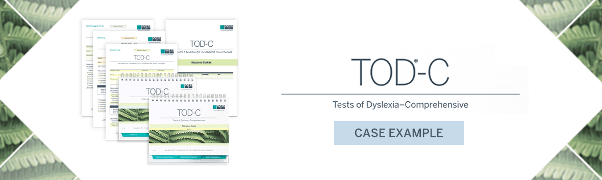 The Tests of Dyslexia-Comprehensive (TOD®-C) easels, response sheets, and response booklet.