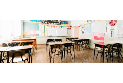 An empty elementary school classroom