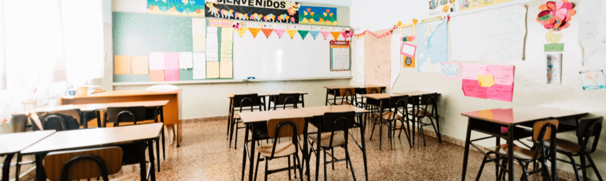 An empty elementary school classroom