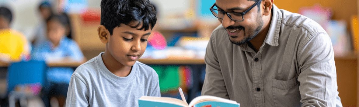 School Psychologist interacting with a student in their classroom