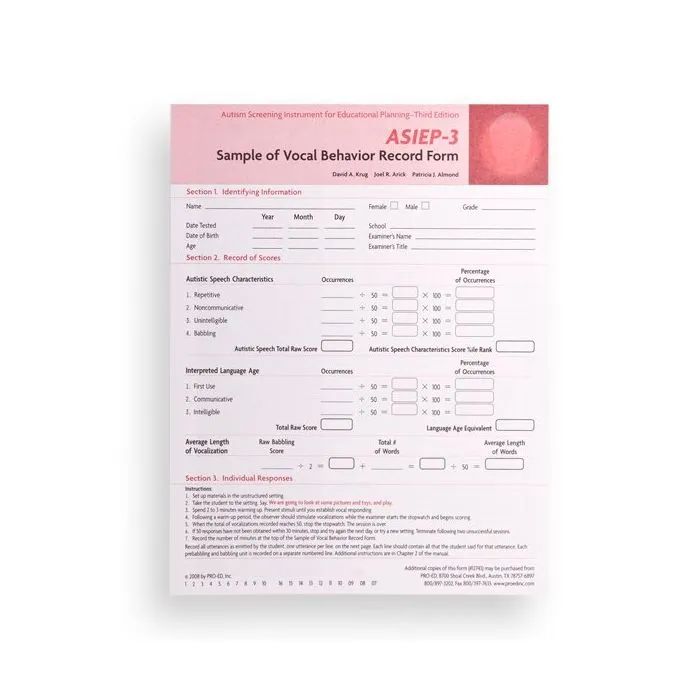 (ASIEP-3) Autism Screening Instrument for Educational Planning