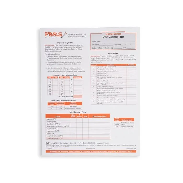 (PBRS™) Pediatric Behavior Rating Scale