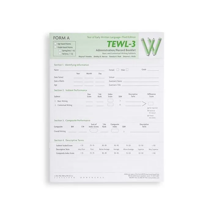 (TEWL-3) Test of Early Written Language, Third Edition