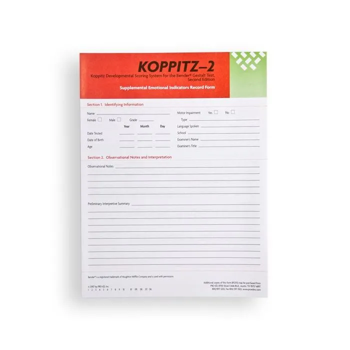(KOPPITZ-2) Koppitz Developmental Scoring System for the Bender Gestalt Test, Second Edition
