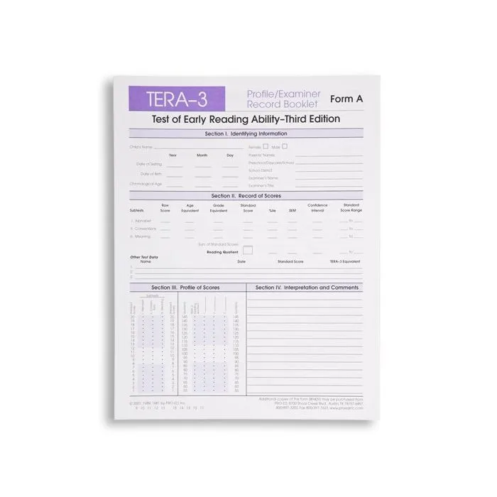 (TERA-3)  Test of Early Reading Ability 3