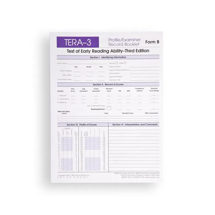 (TERA-3)  Test of Early Reading Ability 3