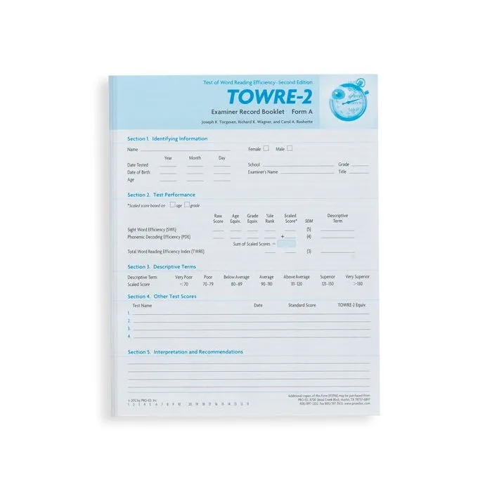 (TOWRE-2) Test of Word Reading Efficiency, Second Edition