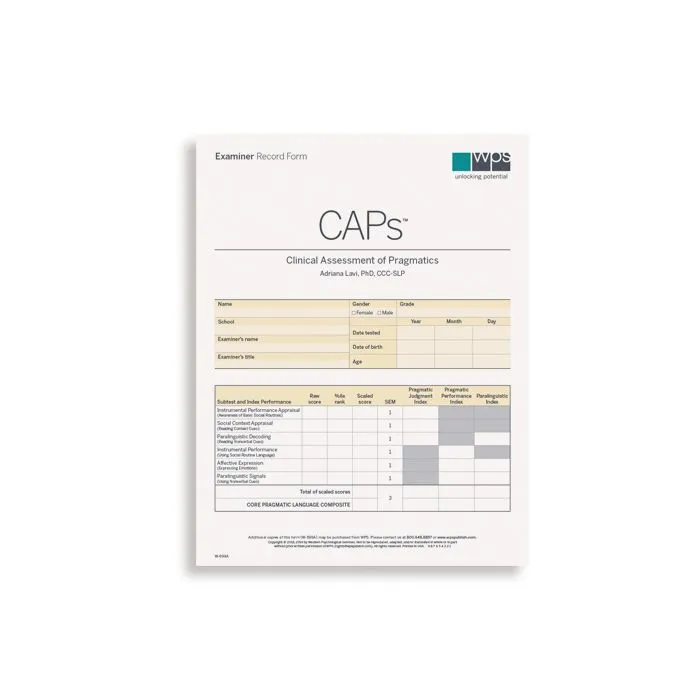 (CAPs) Clinical Assessment of Pragmatics Examiner Record Form