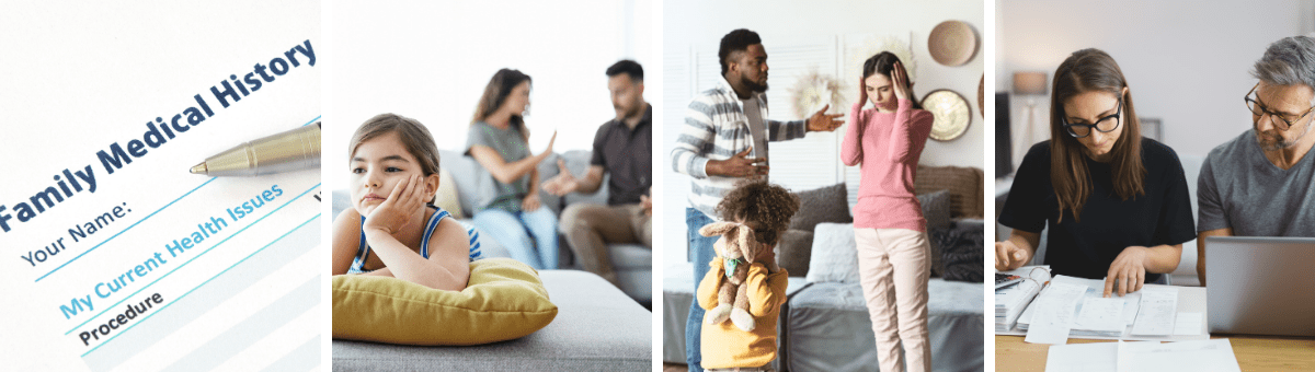 Risk and Protective Factors for Anxiety and Anxiety Disorders - a family medical history, instances of parents fighting with children in the room, and a couple going over finances.