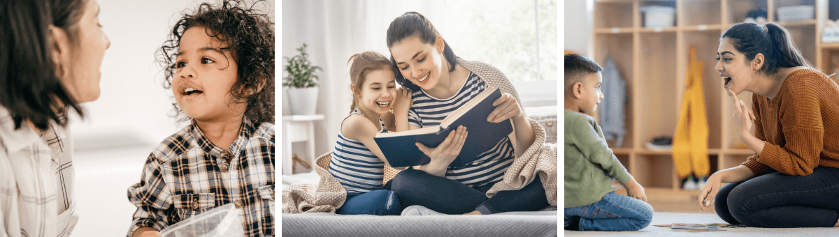 Childhood Speech and Language Conditions - Various children interacting with parents